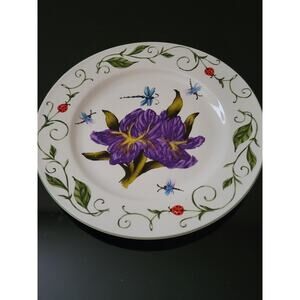 Botanical Gardens Plate Iris in Center with Dragonflies and Ladybugs